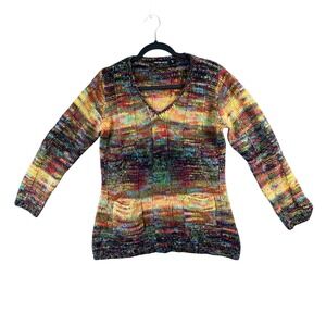 Kristin Nicole Womens XL Multicolor Knit V-Neck‎ Sweater Pockets Boho